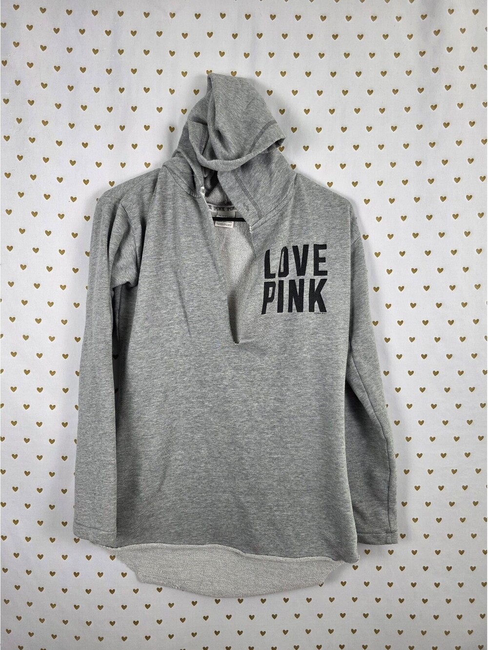 Victorias Secret Pink Pullover V Neck Hoodie Sweater logo Grey XS
